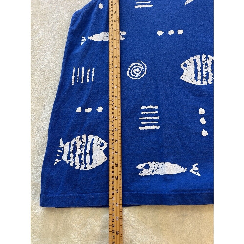 M. Mac Women’s Sleeveless Tank Large Blue Fish Print Coastal Resort Beach Top - Picture 6 of 10